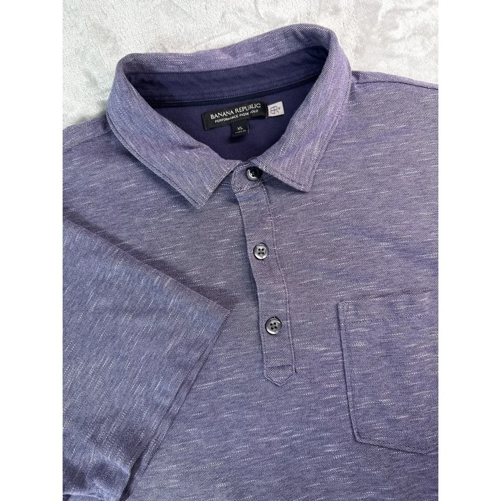 Banana Republic Polo Shirt Mens XL Purple Performance Pique Pocket Knit Casual